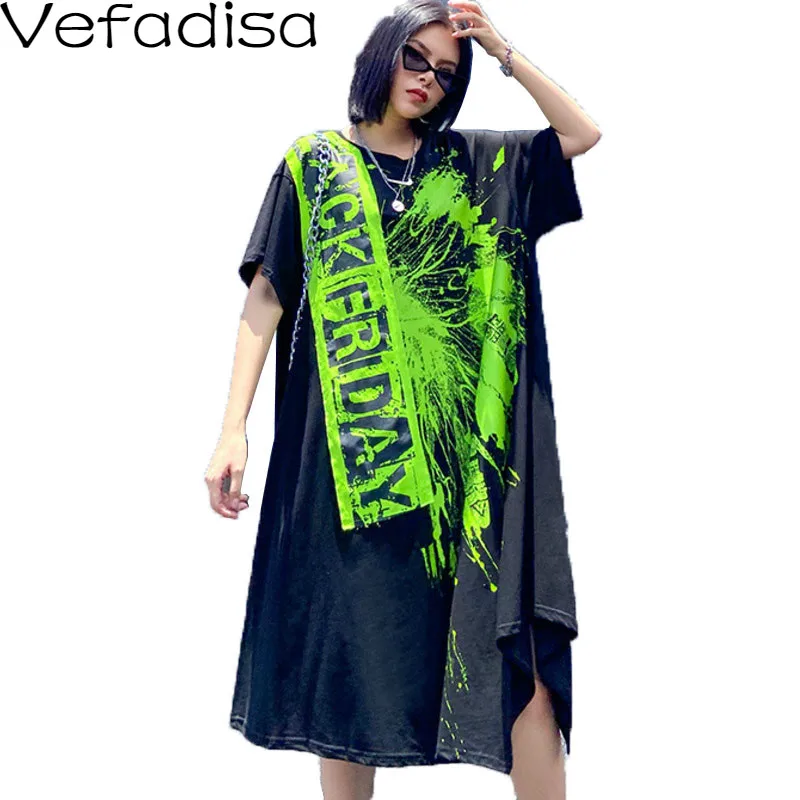 Женское асимметричное платье Vefadisa черное Свободное с коротким рукавом и