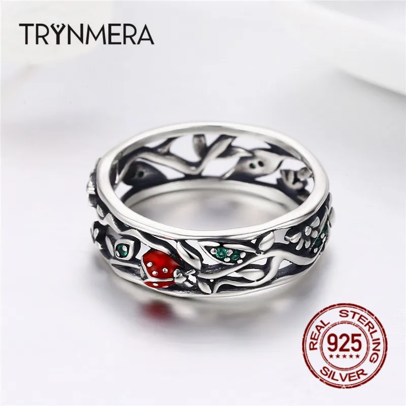 Trynmera, лидер продаж, подлинное 925 пробы Серебряное кольцо "Божья коровка" с витыми листьями дерева для женщин, ювелирные изделия из стерлингового серебра TR111
