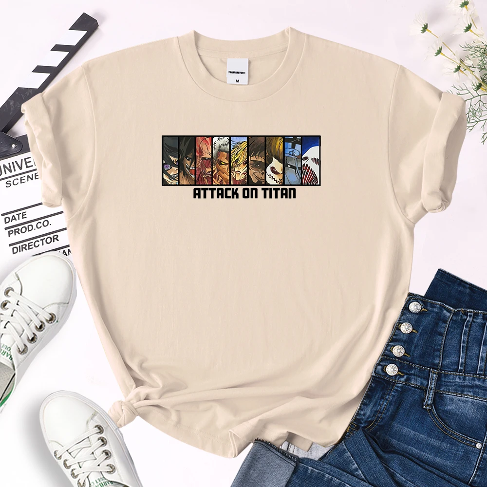 

T Shirt Women'S Anime Attack On Titan Eight Titan Print Tops Womens Japan Style O-Neck Tshirts Oversize Cozy Fitted Loose Tees