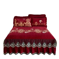 high grade luxury soft bed skirt winter plush thick quilted bed cover skirt king queen pad bedspread not including pillowcase