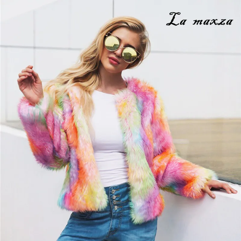 

Plus Size Womens Coats Winter Faux Fur Coat 2019 Casual Faux Fur Jacket Korean Print Fashion Furry Jacket