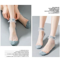 1 pair summer fashion multi color thin mesh tulle socks transparent ultra thin silk daisy flower ruffle hosiery socks