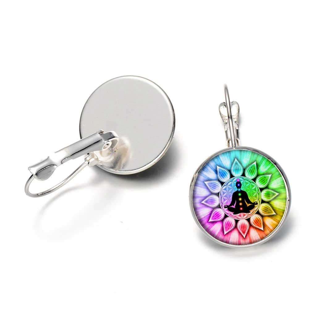 Азиатских Будда с радугой 7 Чакра крюк серьги Мандала Лотос цветок жизни Стекло