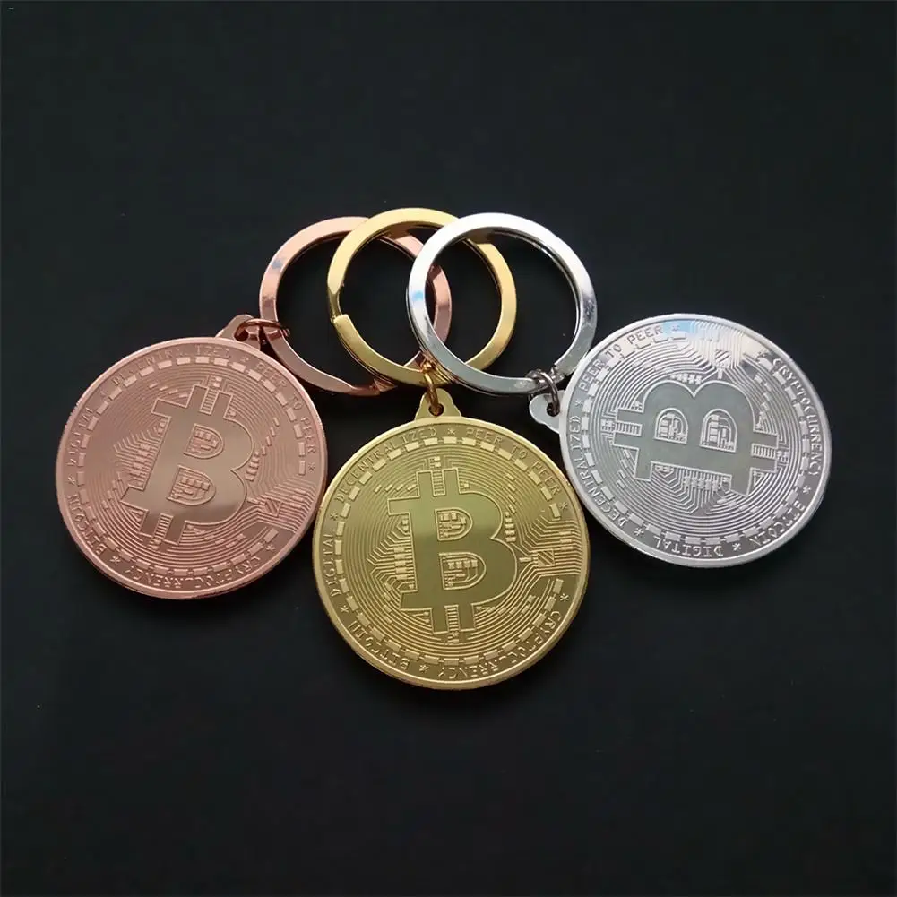 Позолоченное Биткойн кольцо для ключей с монетой коллекционный подарок Casascius Бит монета Биткоин художественная коллекция физический памятный брелок