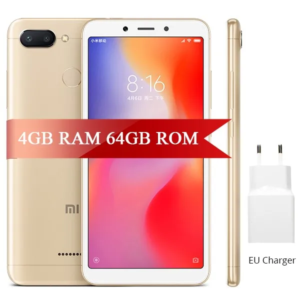 4GB 64GB Gold Xiaomi Redmi 6 с глобальной версией, 4 Гб ОЗУ, 64 Гб ПЗУ, мобильный телефон Helio P22, четыре ядра, 12 Мп+ 5 МП, двойная камера, 5,45 дюймов, 18:9, полный экран - Цвет: 4GB 64GB Gold