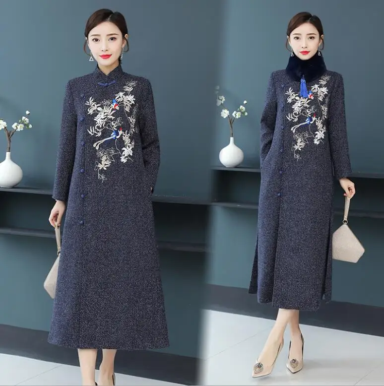 Китайское улучшенное Женское зимнее шерстяное пальто cheongsam новое винтажное