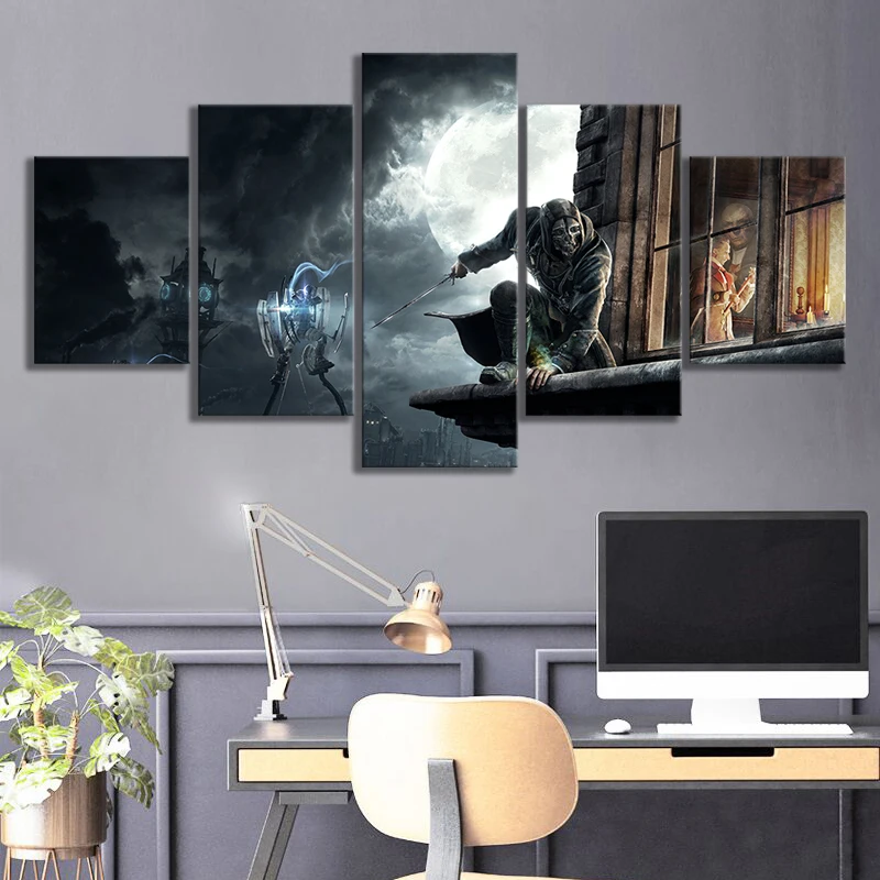 5 панелей HD фантастической художественной сцены игры Dishonored видео художественная