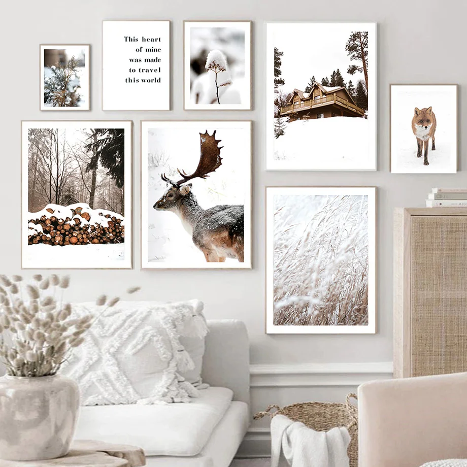 

Winter Snow Forest Deer Cabin Reed Quote Wall Art Canvas Painting Nordic Posters And Prints Wall Pictures For Living Room Decor