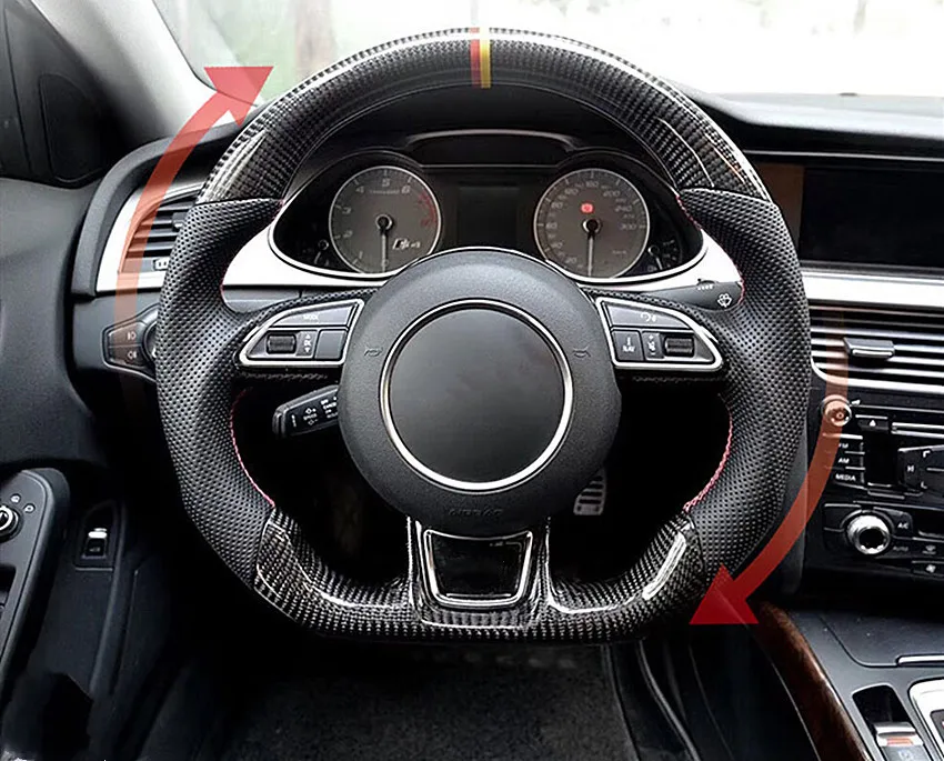 Рулевое колесо из углеродного волокна для Audi A3 A4 A5 A6 A7 Q3 Q5 Q7 рулевое колесо из углеродного волокна с плоским дном рулевое колесо