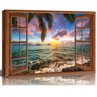 full square round diy diamond painting window frame style beautiful lanikai beach hawaii sunrise 5d diamond embroideryhome decor