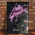 Настенная Картина на холсте Великолепная неоновая вывеска с принтом банановых листьев неоновая Настенная картина ботаническая Картина Декор для дома комнаты