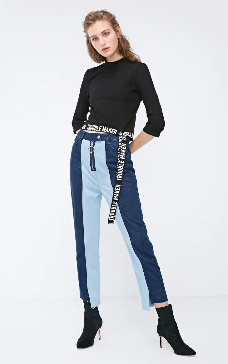 Vero Moda Новые поступления уличный стиль женские сплайсированные Высокая талия укороченные джинсы | 318449530