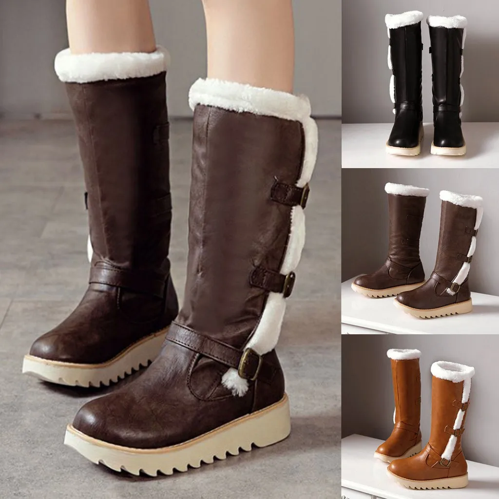 Женские зимние теплые сапоги до колена толстые высокие большие размеры