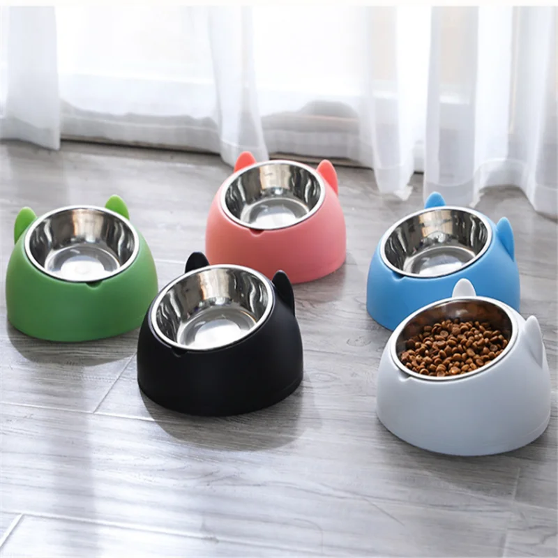 

Stainless Steel Cat Bowl Non Slip Puppy Base Cat Food Drinking Water Feeder Tilt Neck Protection Dish Pet Bowl 200ML
