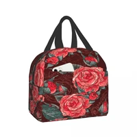 insulated lunch bag thermal red rose flowers tote bags cooler picnic food lunch box bag for kids women girls men children