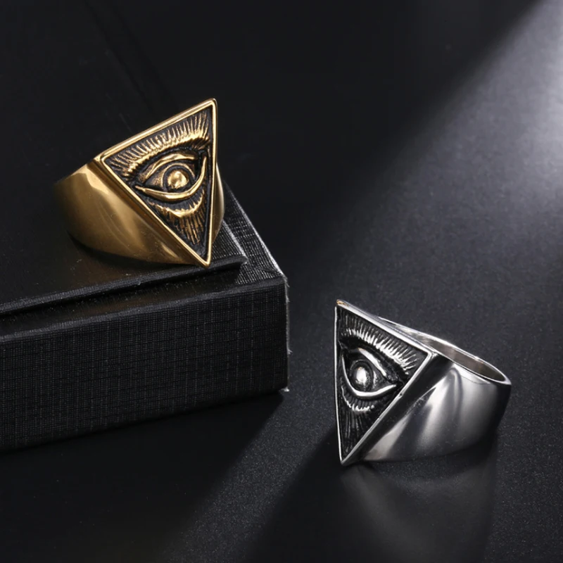 

Vintage All Seeing Eye Masonic Freemason Rings For Men Triangle Illuminati Ring Male Stainless Steel Punk Biker Jewelry Gift