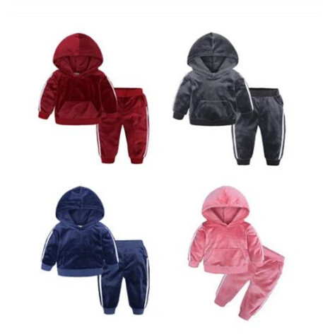 Бархатная одежда для маленьких девочек на осень и зиму топы с капюшоном штаны