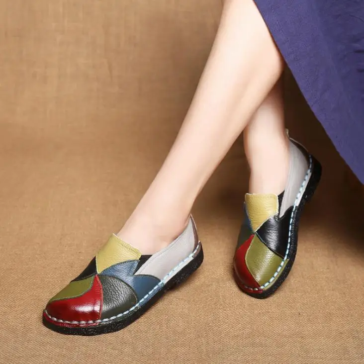 Женская обувь Женские туфли Плоские для мамы Лоферы из натуральной коровьей кожи