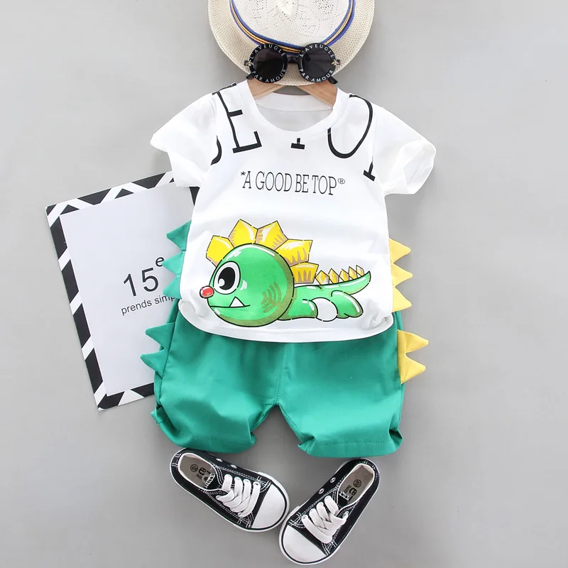 

2021 summer new children's cartoon short-sleeved suit boys cartoon short-sleeved T-shirt + shorts cotton sports two-piece suit