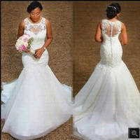 robe de mariage 2022 white tulle mermaid wedding dress beaded sleeveless lace appliques court train elegant bridal gowns illusio