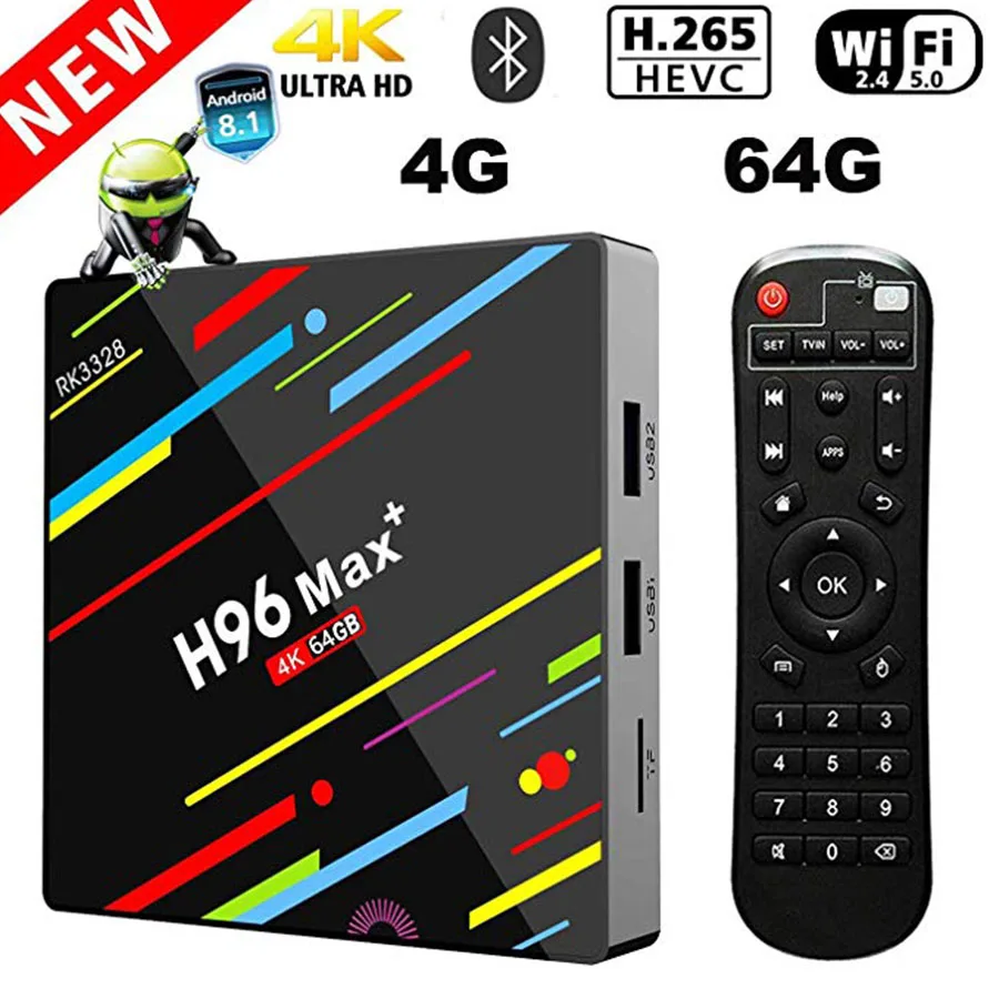 4GB 64GB H96 Max+ смарт ТВ коробка Android 8,1 RK3328 Поддержка H265 VP9 декодирования видео двухъядерный процессор Wi-Fi Bluetooth KD18.0 USB3.0 IPTV Set-top Box - Цвет: 4GB 64GB