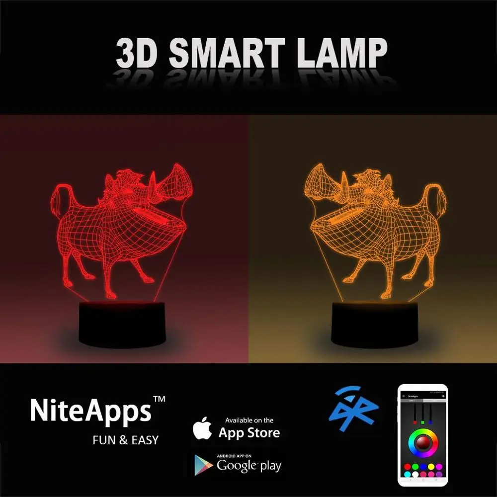 NiteApps 3D Пемба светодиодный ночник настольная лампа Иллюзия подарок на день рождения приложение/сенсорное управление