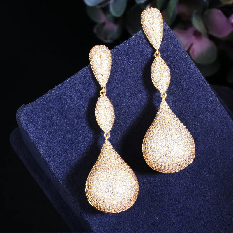 

SINZRY new gorgeous party jewelry luxury cubic zircon micro pave long waterdrop dangle earrings for women