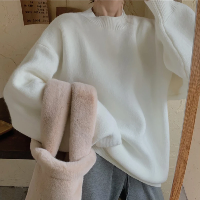 BGTEEVER большие размеры свободные женские вязаные Джемперы полный рукав подходит