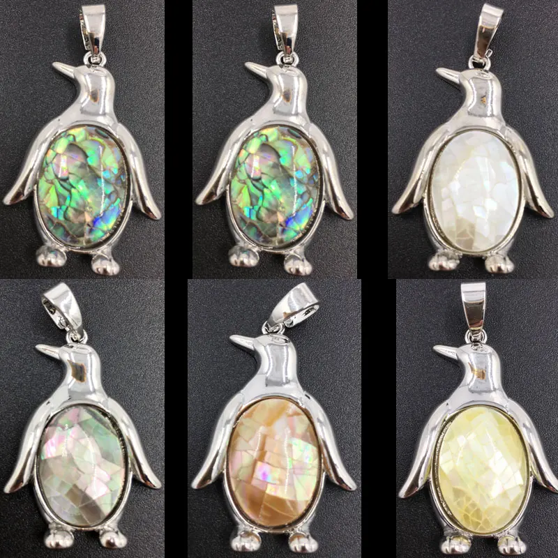 Бесплатная доставка, Модная бижутерия, 23x35 мм, Новая Зеландия, перламутровая ракушка, пингвин, подвеска из бисера для женщин и мужчин WB740