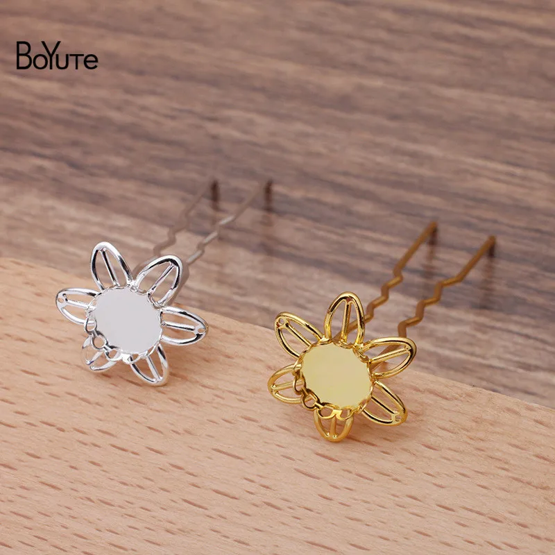 

BoYuTe (10 Pieces/Lot) 75*10*1.2MM Metal Iron Hair Fork Hairpin Welding 10MM Blank Flower Base Diy Hair Jewelry Accessories