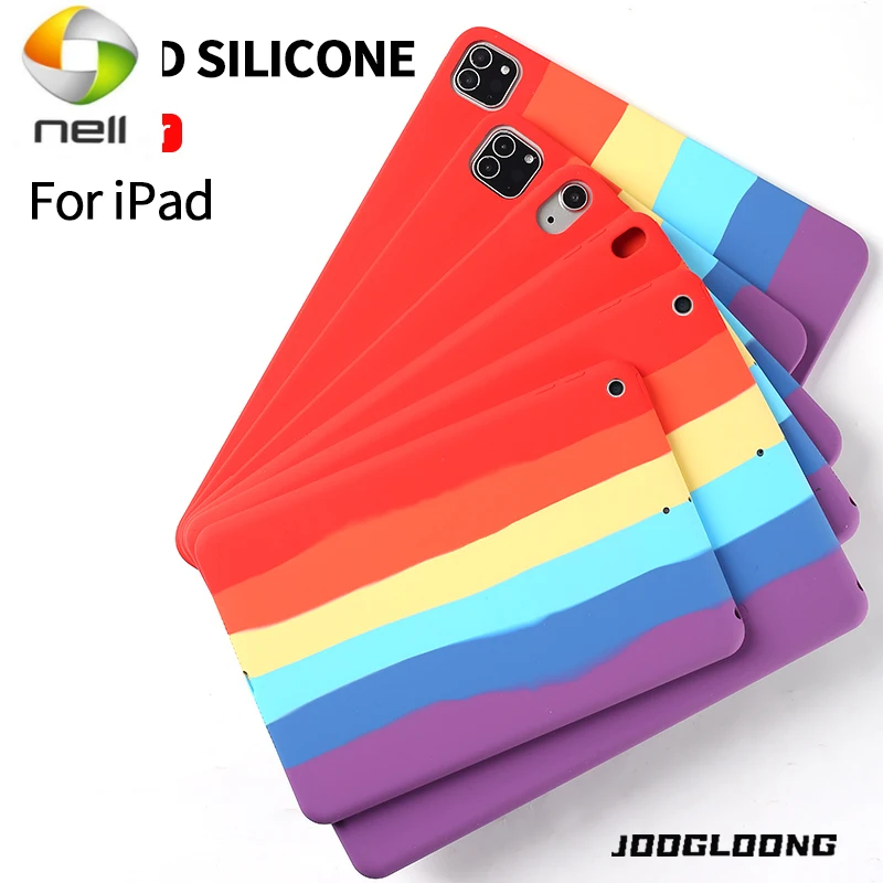 

Rainbow liquid silicone Shell For Ipad pro 11 12.9 9.7 10.5 inch 2020 Case Cover For Ipad mini 5 Air 4 3 2 10.2 2017 2018 cases