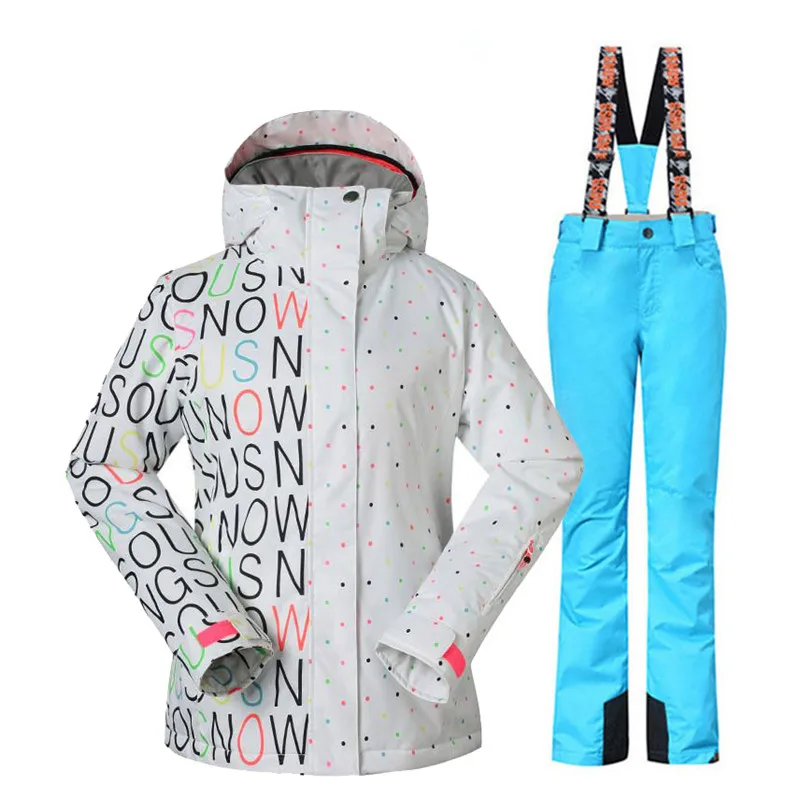 picture jacket pant Женский лыжный костюм, комплекты для спорта на открытом воздухе, сноубординга, 10 k, водонепроницаемые, ветрозащитные, зимние куртки и лыжные штаны, Gsou, белоснежные буквы - Цвет: picture jacket pant