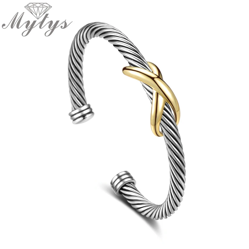 Mytys открытая манжета Регулируемый провод кабель браслет для женщин бренд ретро