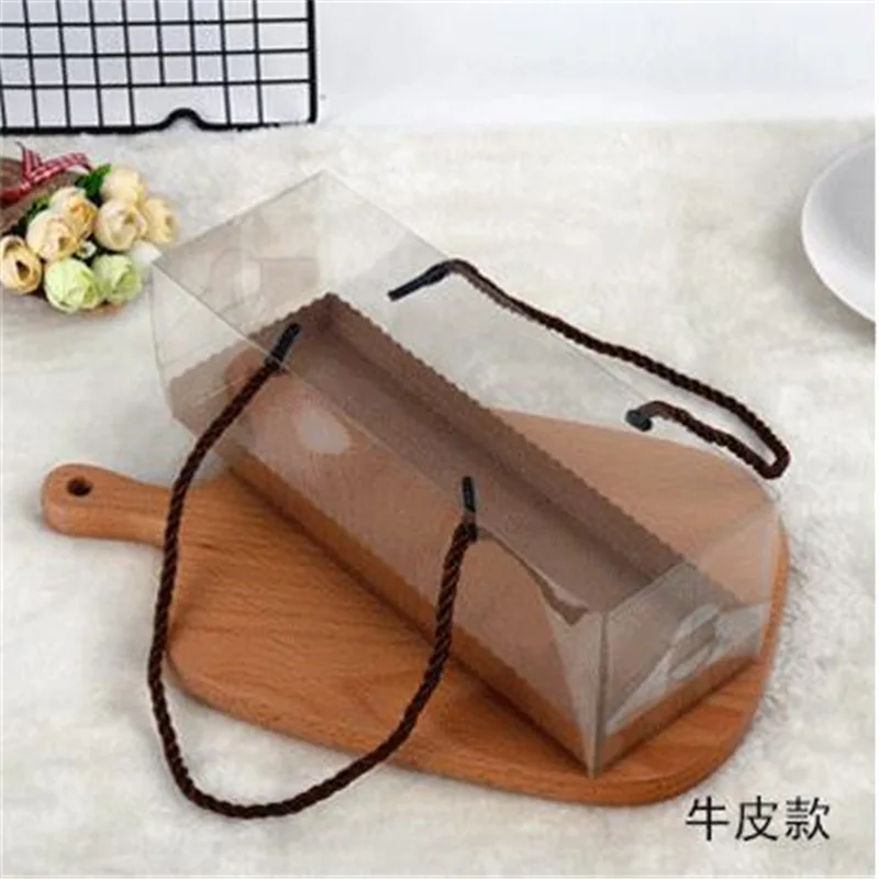 Brown paper tray ПЭТ прозрачная коробка для выпечки торта прямоугольная портативная коробка для десерта и печенья прозрачные коробки для торта и упаковки вечерние принадлежности - Цвет: Brown paper tray