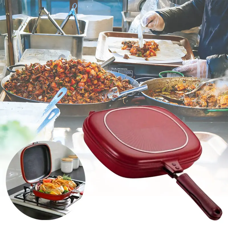 

Double-sided Frying Pan Non-stick Baking Tray Portable for Home Kitchen Cooking In Stock
