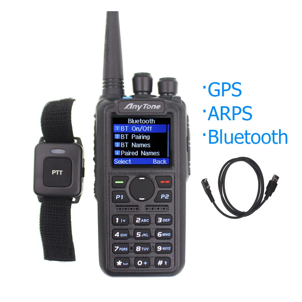 

Рация Anytone с кабелем, радио VHF, 136-174 МГц, UHF, 400-470 МГц, GPS, APRS, Bluetooth