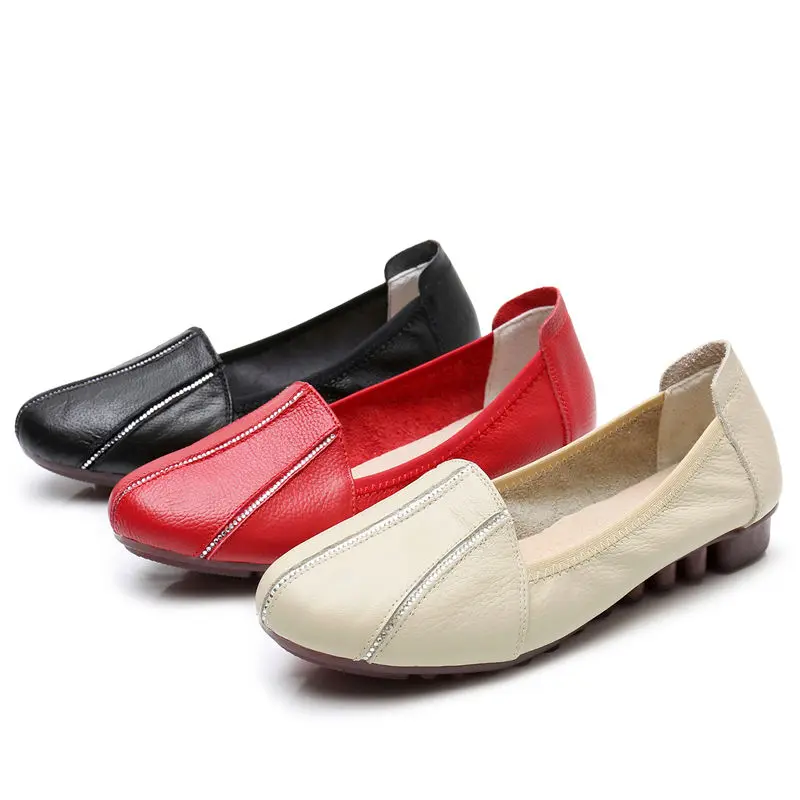 

Female genuine leather shoes For women oxford flats Precision stitching Shallow flats mom casual autumn shoes