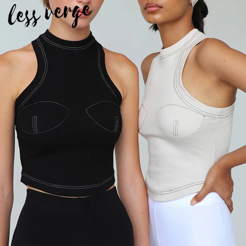 Женский облегающий Топ без рукавов lessverge черный трикотажный топ с бретельками