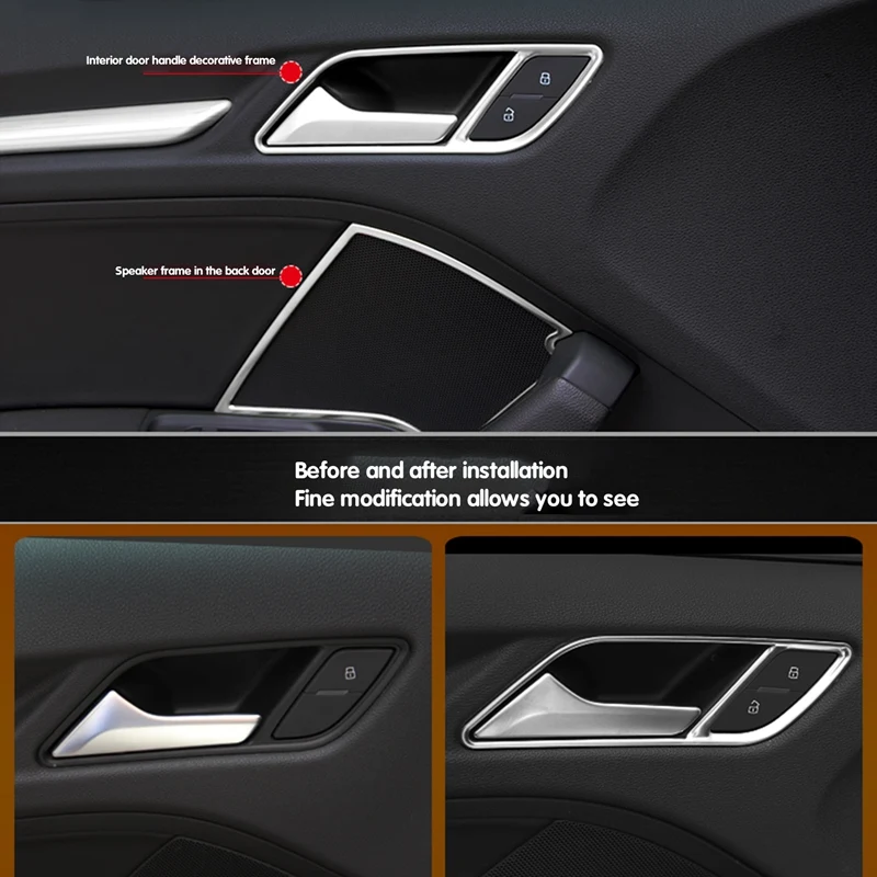 

4Pcs Car Styling Inner Handle Frame Cover Decoration Trim For- A3 8V 2014-18 Interior Stickers