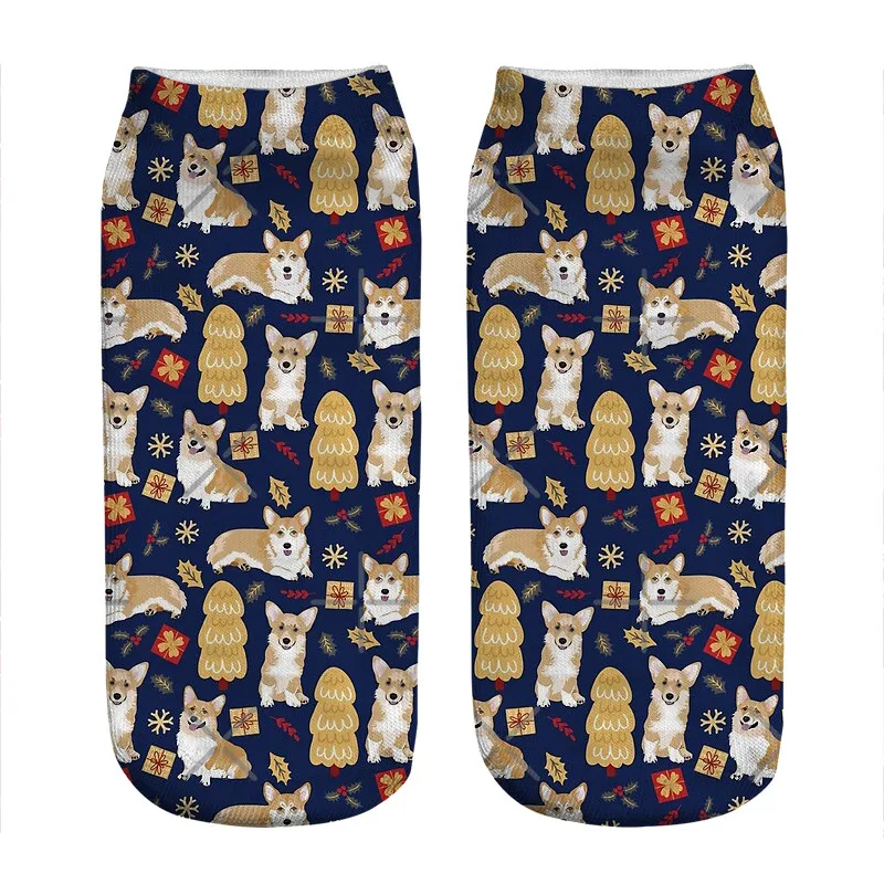 

Женские носки kawaii Corgis, рождественские синие носки с принтом, женские Веселые смешные носки в стиле Харадзюку, новинка, милые подарочные носк...