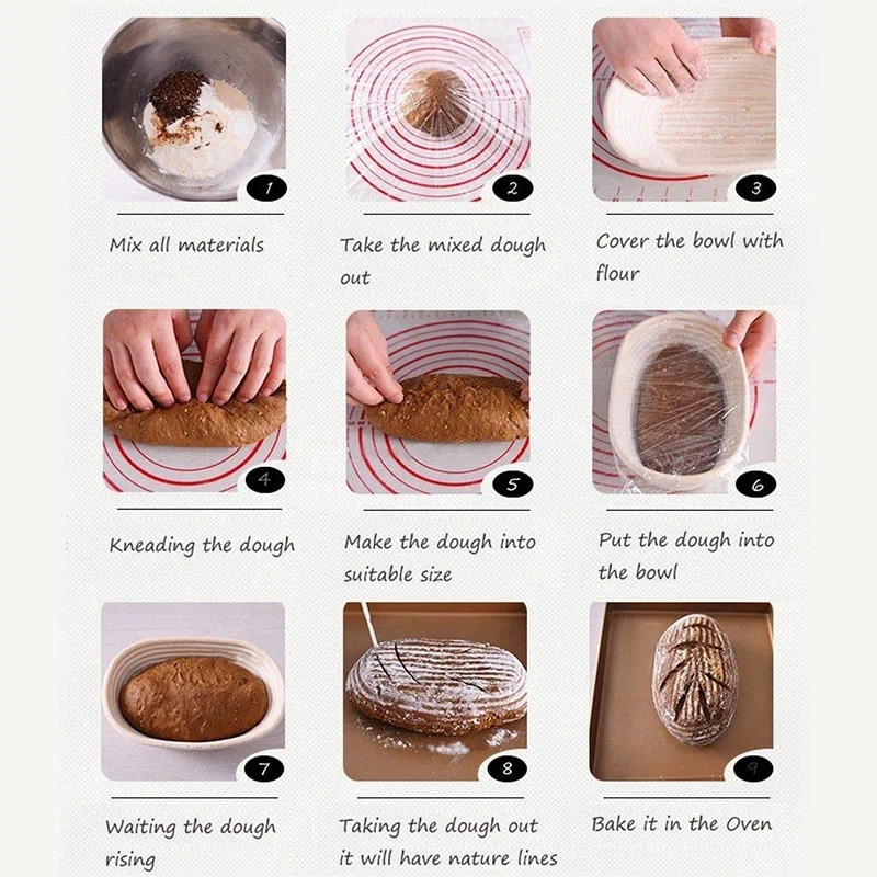 

3 Rattan Bowls with Oval Certification Basket, Suitable for Home Bakers Fermentation Basket (25 + 28 + 30.5CM)