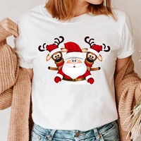women deer animal new year holiday tshirt top happy merry christmas cartoon trend clothes graphic style female tee t shirt