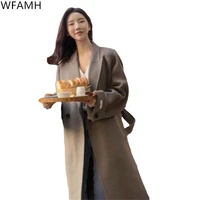 2021 winter new fashion double sided cashmere lace mid length over the knee loose woolen coat women polyester wide waisted full