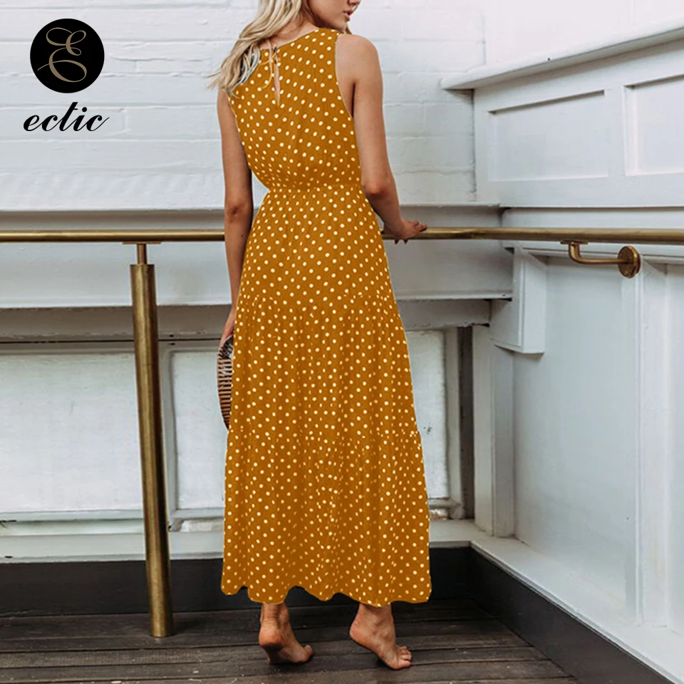 Женское длинное платье в горошек повседневное Макси-Платье с вырезом под горло