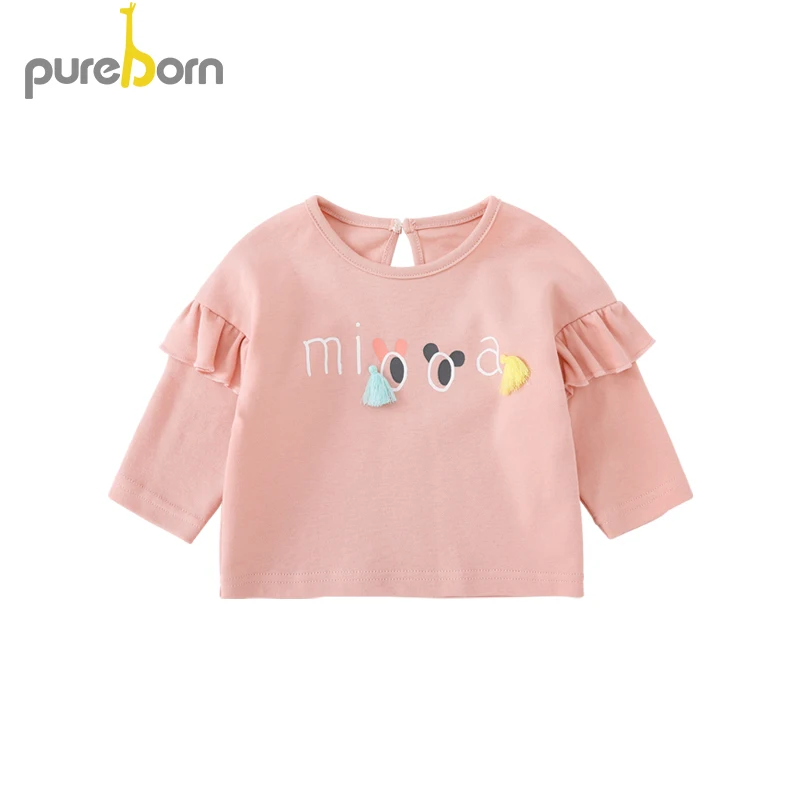 Хлопковые топы для новорожденных девочек Pureborn футболки с длинным рукавом и