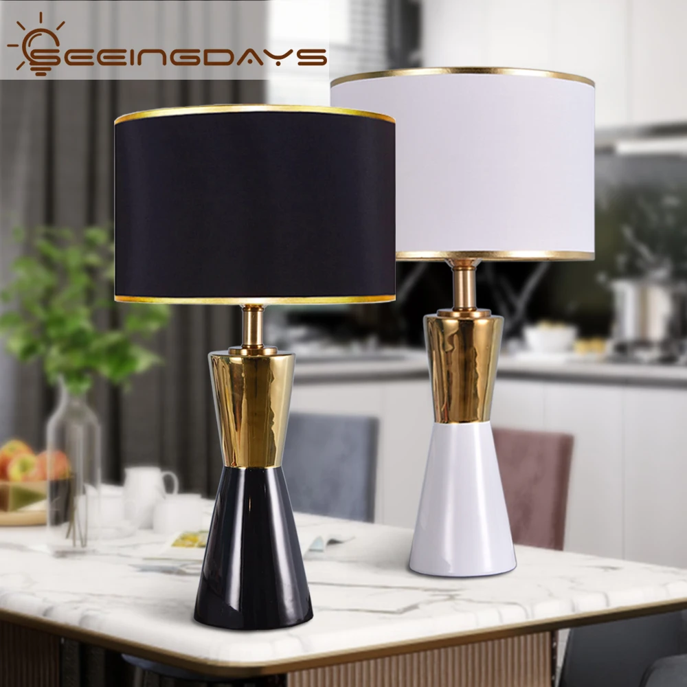 Postmodern Luxurious Golden Black And White Ceramic Table Lamps For Living Room Bedroom Home Decor Bedside 110v 220v EU | Освещение