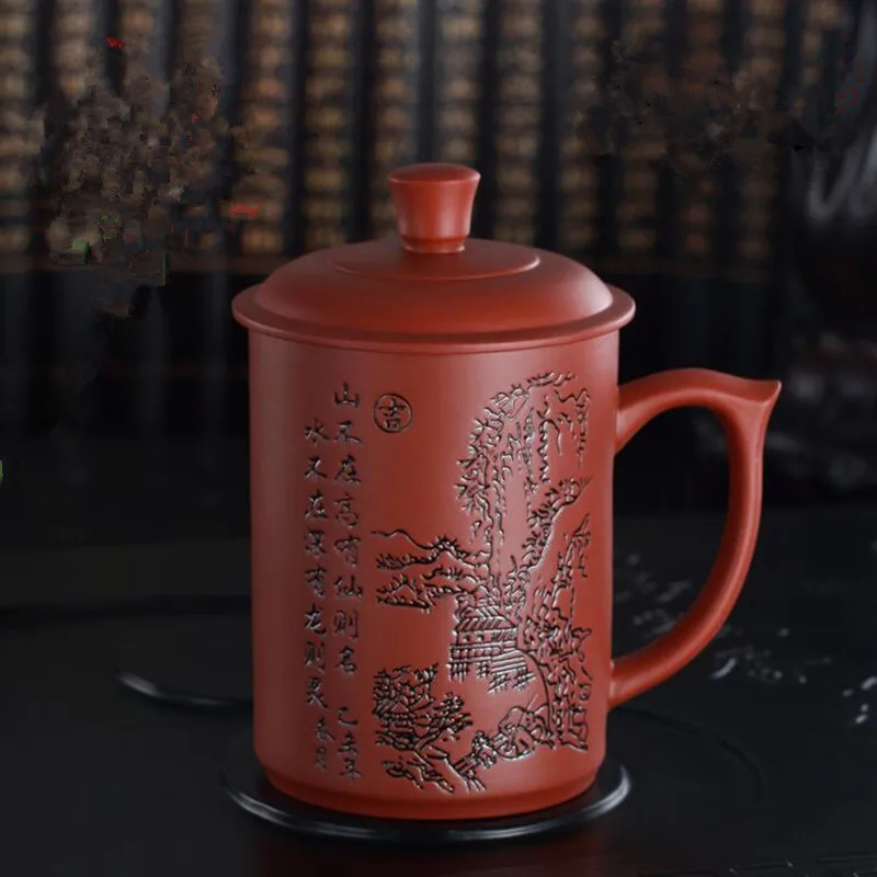 

Promotion! Yixing Large Size Purple Clay Tea Cup With Cover 400ml Purple Teacup Grit Tea Set On Sale Chinese Teacup