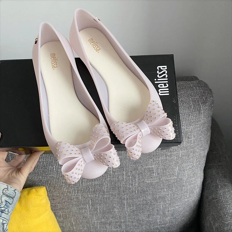 Сандалии-желе женские с заклепками и бантом на лето | Обувь