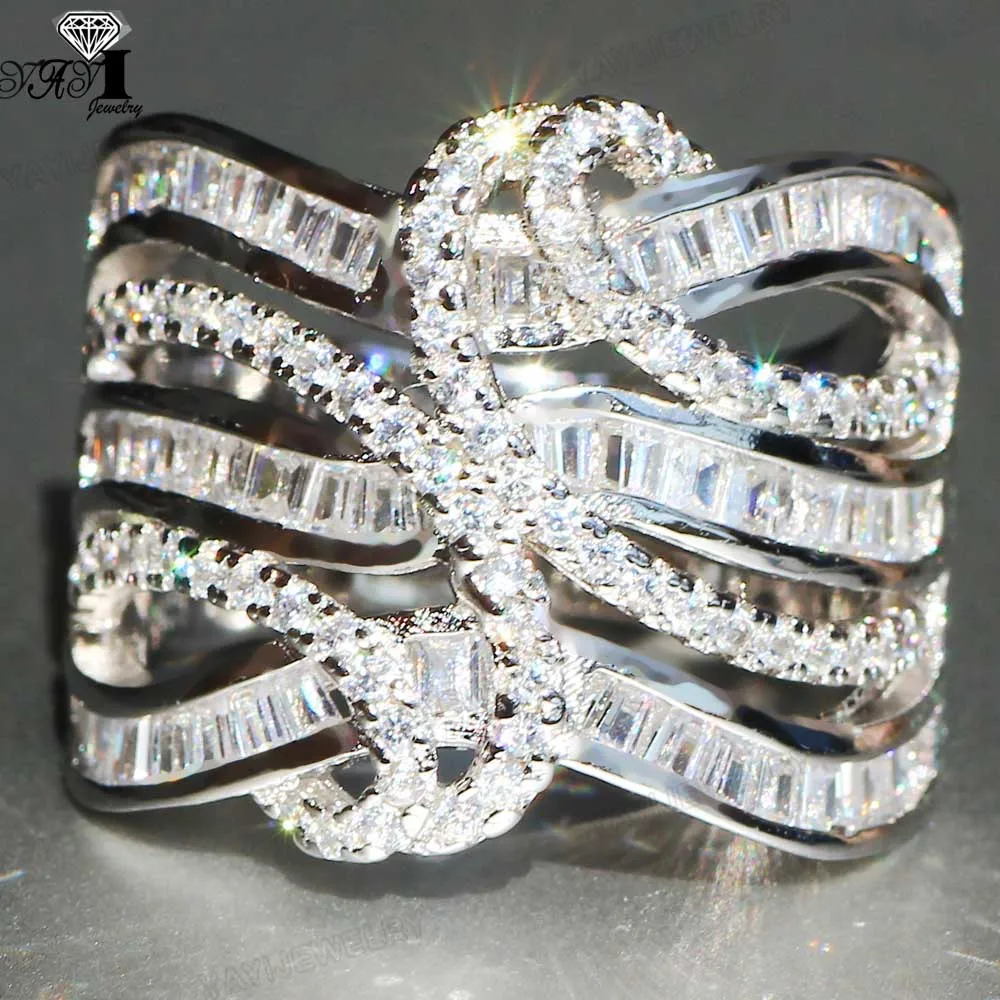 

YaYI Fine Jewelry Fashion Princess Claw Set Cut White Cubic Zirconia Silver Color Engagement Wedding Party Leaves Gift Rings