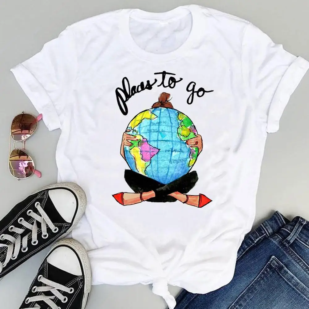

Women Cartoon Travel Vacation Cute 2021 Short Sleeve Graphic Summer Fashion Print Female Clothes Tops Tees Tshirt T-Shirt